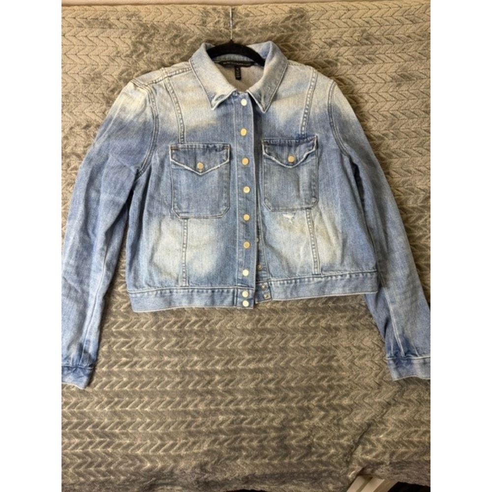 White House Black Market Denim Jacket Light Wash Cropped Size 12 0069